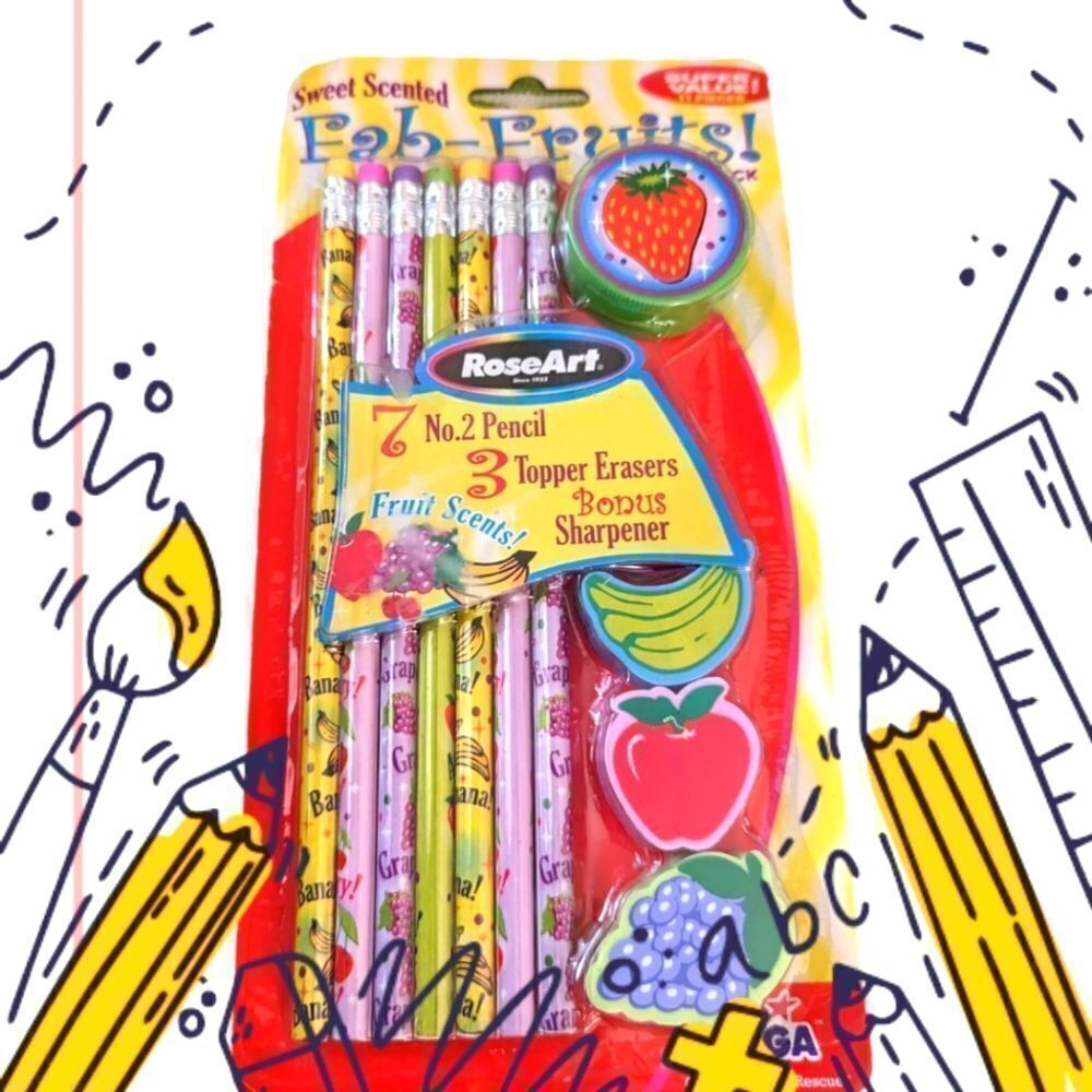 Roseart retro Fab Fruits pencil and eraser set‎ kawaii NEW